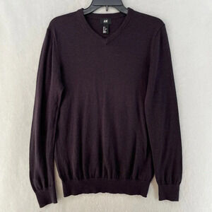 H&M Sweater Men's Sz S Dark Purple Pullover Cashmere V-neck Long Sleeve Stretch